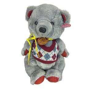 Vintage Dandee Jointed‎ Gray Teddy Bear With Argyle Sweater Vest